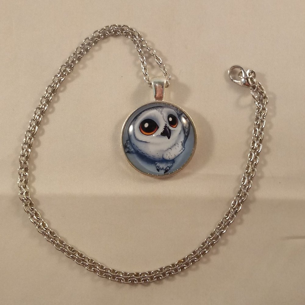 Silver Mystical Snowy Owl Bird Anime Cabochon Pendant Chain Necklace Unisex Gift - Picture 3 of 3